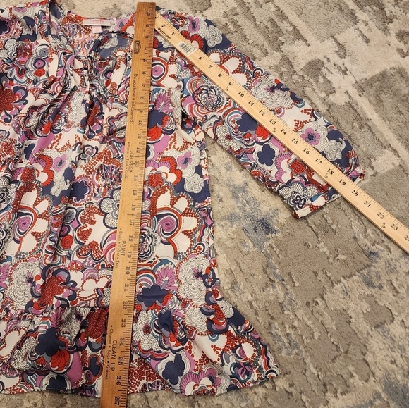 Liberty of London × Target 3/4 Sleeve pleated blouse.  Ruffle hem.  Size medium. - Picture 6 of 15